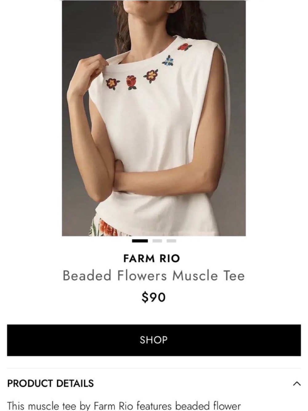 Farm Rio White Beaded Flower Muscle Tee great condition
